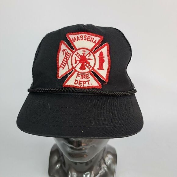 Vintage Snapback Messena New York Fire Department Hat Patch Cap Black - Picture 1 of 6